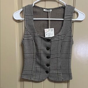 Zara Black and White Houndstooth Vest